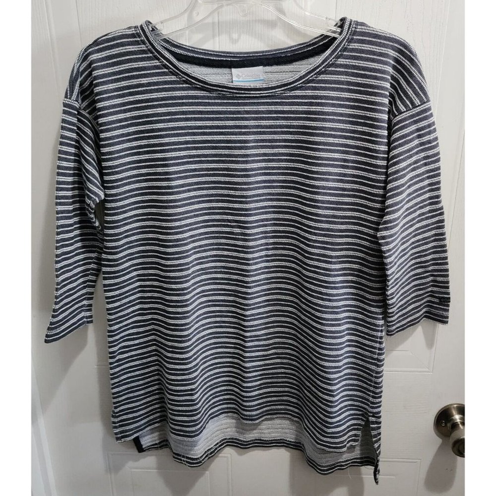 Columbia Women's 1/2 Sleeve Scaley Fin Seas Textured Knit Top Striped Sz Medium